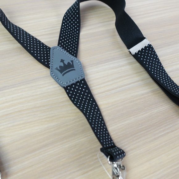 Suspender‎ Boy Black Clip On Y Back Polka Dots Adjustable Strap Stretch Elastic - Picture 3 of 7